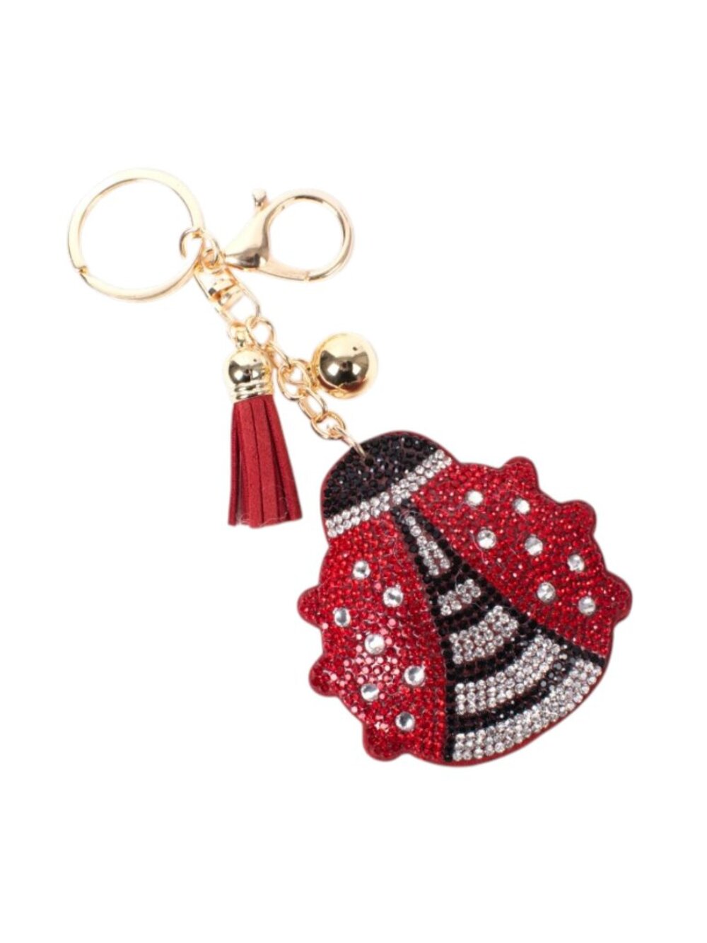 Ladybug Tassel Bling Faux Suede Stuffed Pillow Key Chain Handbag Charm